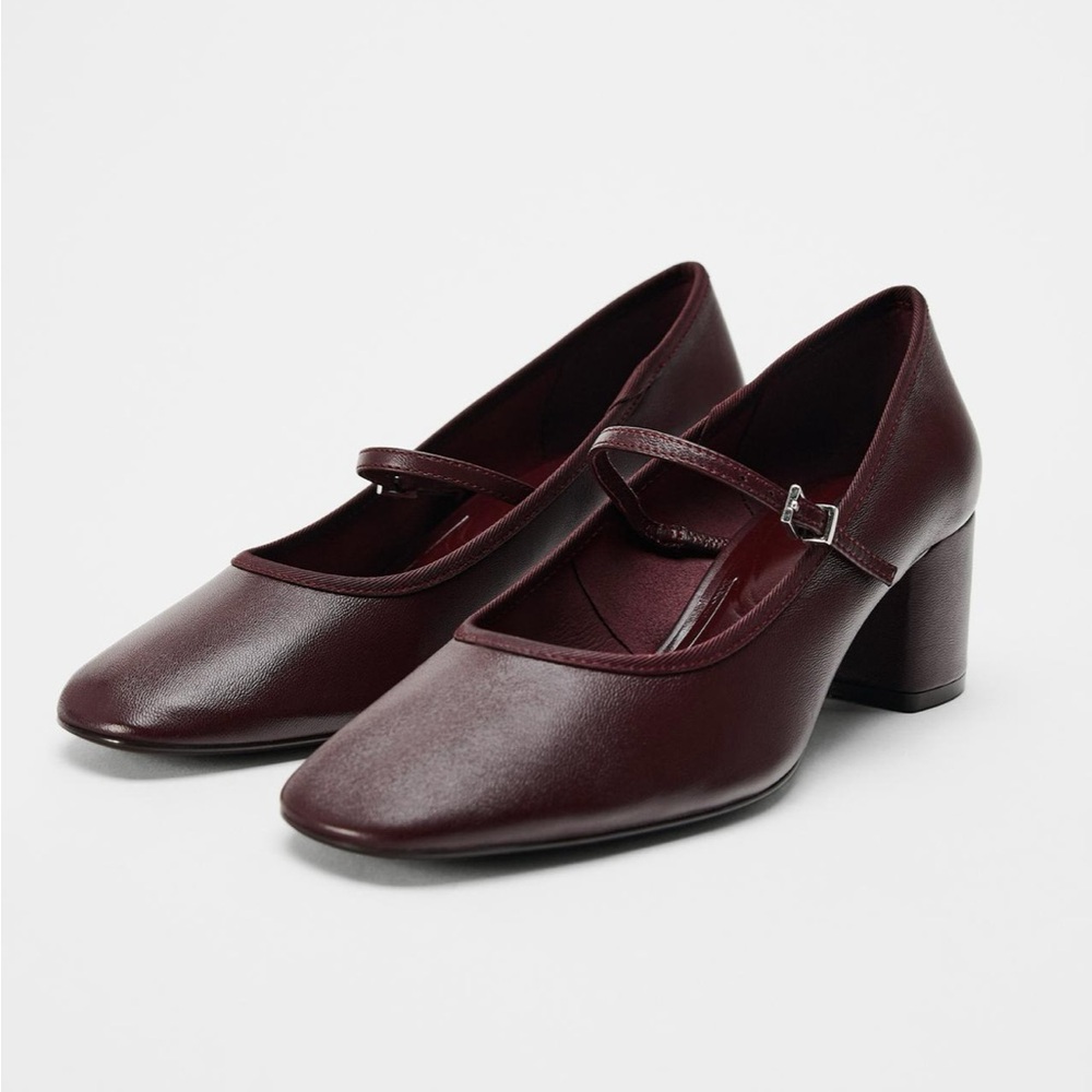 Zara Burgundy Heeled Mary Jane Pumps NWT
